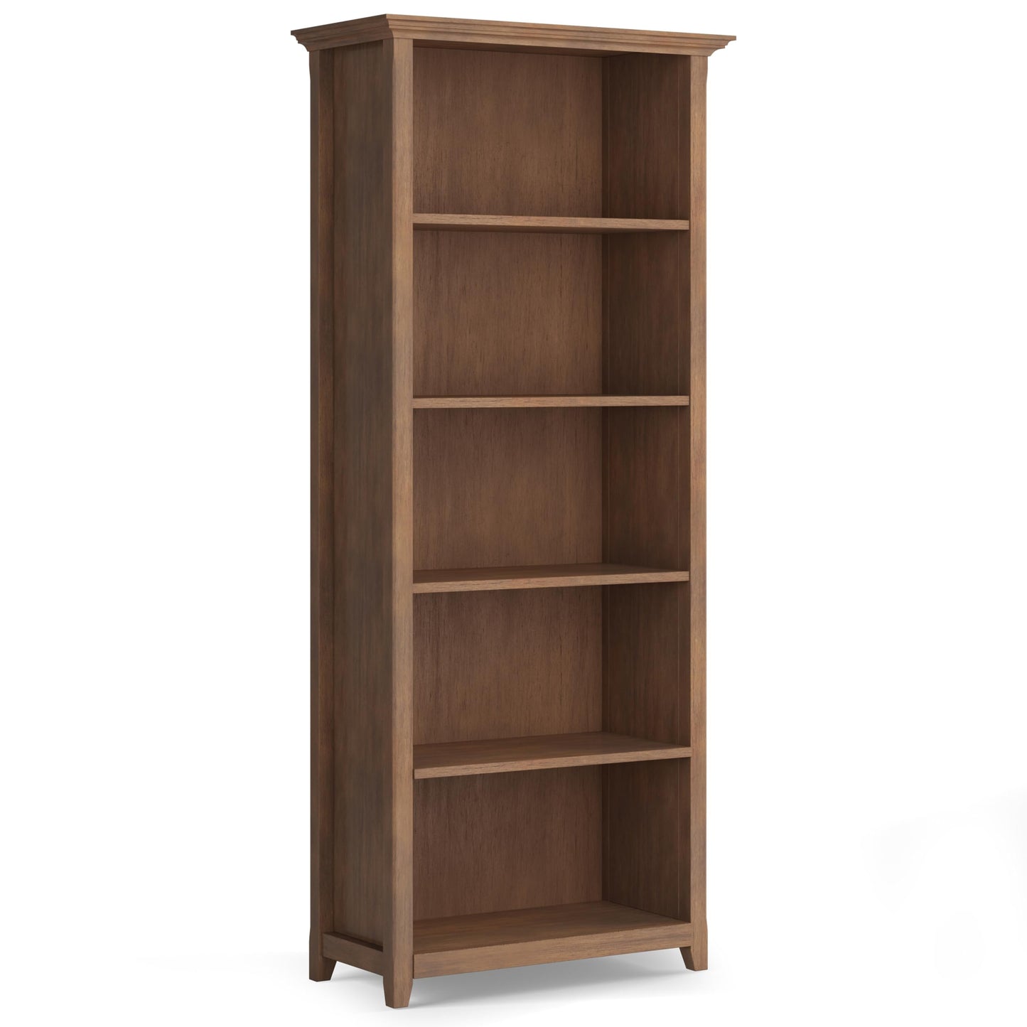 SIMPLIHOME Amherst SOLID WOOD 30 Inch Wide Transitional 5 Shelf Bookcase in Rustic Natural Aged Brown, for The Living Room, Study Room and Office - WoodArtSupply