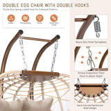 RADIATA Hanging Double Egg Chair with Stand, Oversized 2 Person Swing Egg Chairs Outdoor Indoor, 700Lbs Sturdy Loveseat Wicker Chair with Comfy Thick Cushion for Patio Backyard Balcony Porch, Beige RADIATA