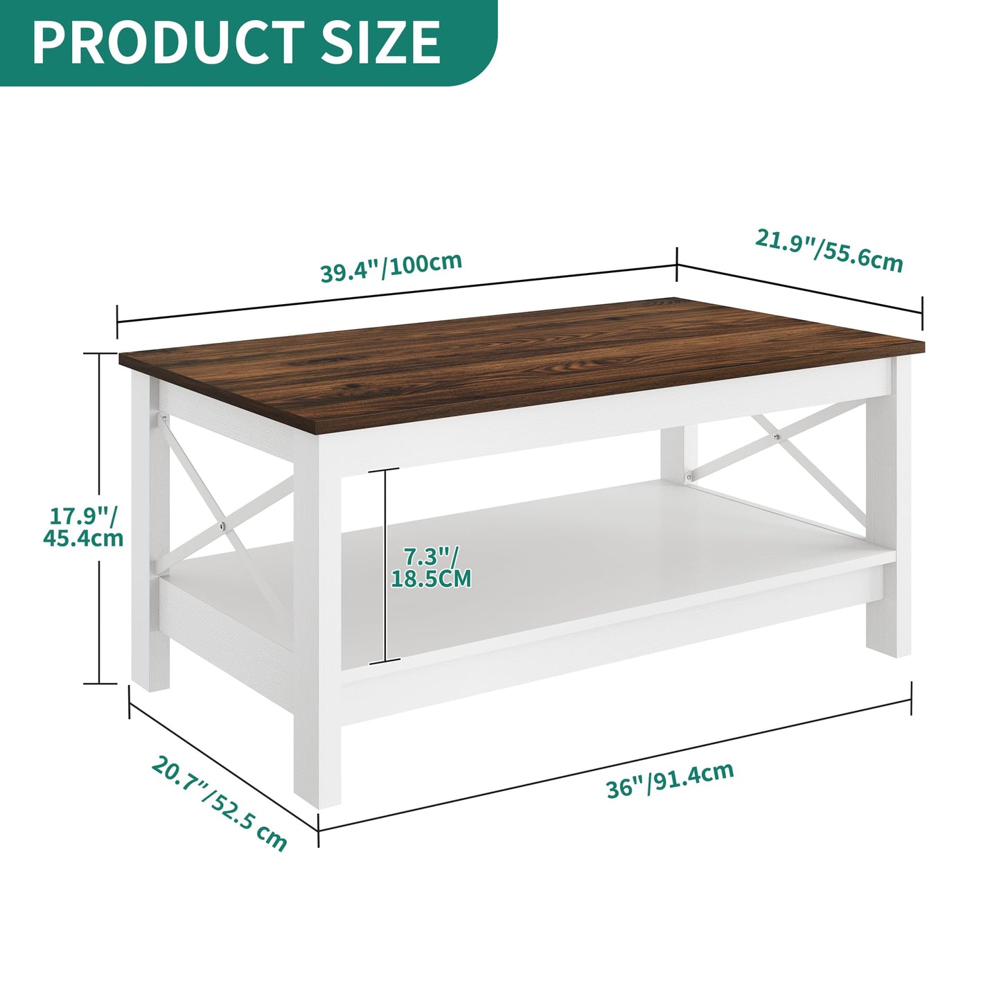 YITAHOME Coffee Table for Living Room,Modern Farmhouse Coffee Table with Storage,2-Tier Center Table for Living Room Wood Living Room Table Accent Cocktail with Sturdy Frame,Brown