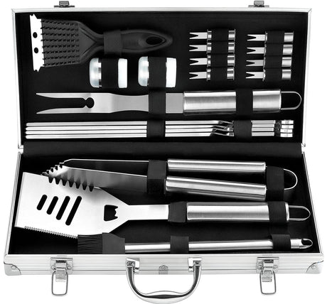 ROMANTICIST 20pc Heavy Duty BBQ Grill Tool Set in Case - The Very Best Grill Gift for Father's Day and Christmas - Professional BBQ Accessories Set for Outdoor Cooking Camping Grilling Smoking ROMANTICIST