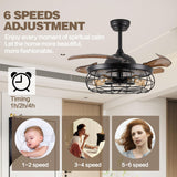 DuMaiWay 36" Caged Ceiling Fan with Lights, Industrial Retro Ceiling Fans with Remote Controller Vintage Style for Farmhouse/Living Room/Bedroom/Restaurant 5 Lights 4 Fan Blades Black DuMaiWay