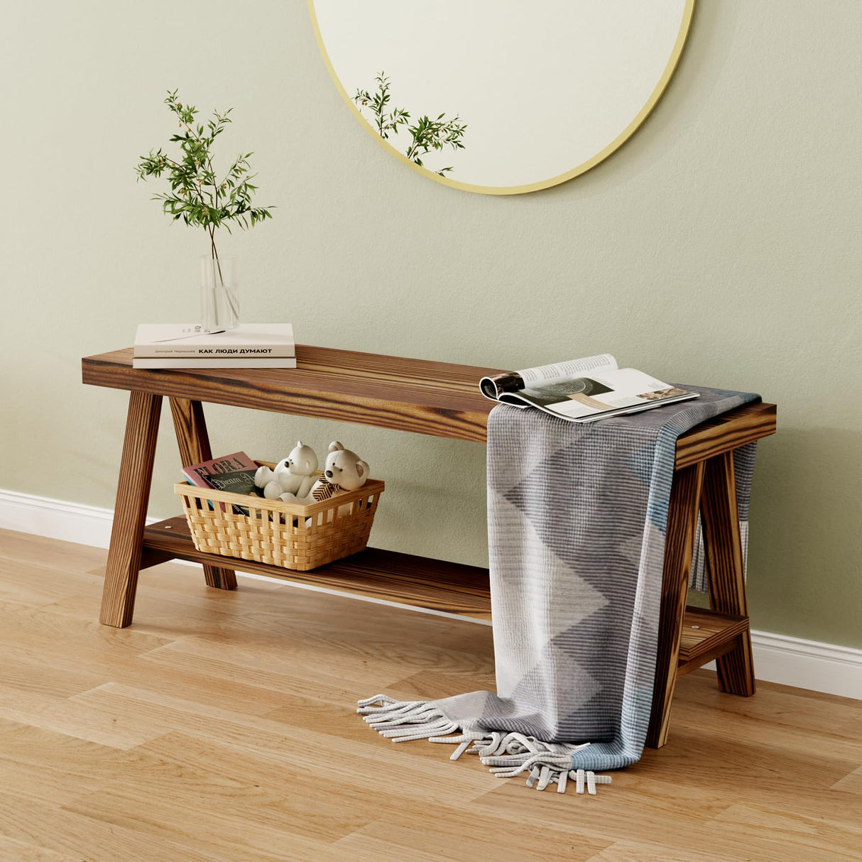 Oenalw 43.3" Farmhouse Bench, End of Bed Bench,Solid Wood Entryway Bench, Indoor Bench, Rustic Wood Bench Seat for Indoor,Entryway, Dining Room, Living Room, Hallway, end Bed and Front Door Oenalw