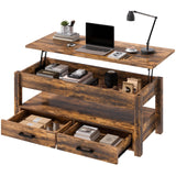 FABATO 41.7'' Lift Top Coffee Table with 2 Storage Drawer Hidden Compartment Open Storage Shelf for Living Room Dining Table Reception Room Rustic Brown FABATO
