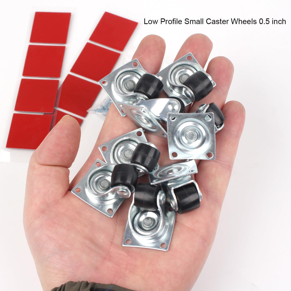 Luxinika Mini Caster Wheels 0.5 Inch Low Profile Swivel Small Casters, Steel Top Plate, Self Adhesive Little Nylon Rolling Wheels for Furniture, Small Appliances, Toy Cart Storage Box & Bins 8 Pack Luxinika