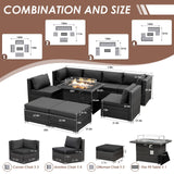 BULEXYARD 9 Pcs Highback Patio Furniture Set with Firepit, High-End Outdoor Sectional Couch with Ottoman 8-Seats, Cozy Comfy Wide Deep Deck Seating Group Conversation, Grey Rattan & Dark Gray Cushion BULEXYARD