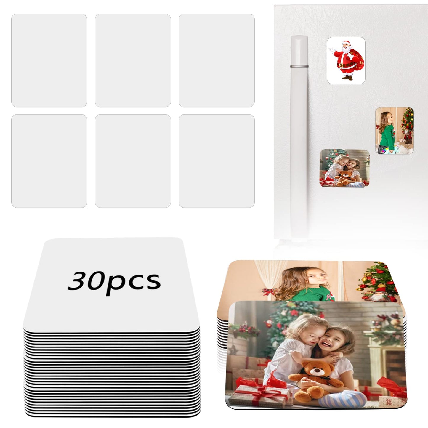 Sublimation Magnet Blanks, 30PCS Sublimation Blank Refrigerator Magnets - Personalized Fridge Magnet Sublimation Blanks Products for Kitchen Office Decorative, 5.5x7.5 cm (Rectangular)