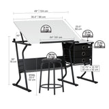 SD Studio Designs 2 Piece Eclipse Ultra Center/Drawing Table with Stool, Angle Adjustable Top, Storage Shelves, and Drawers SD STUDIO DESIGNS