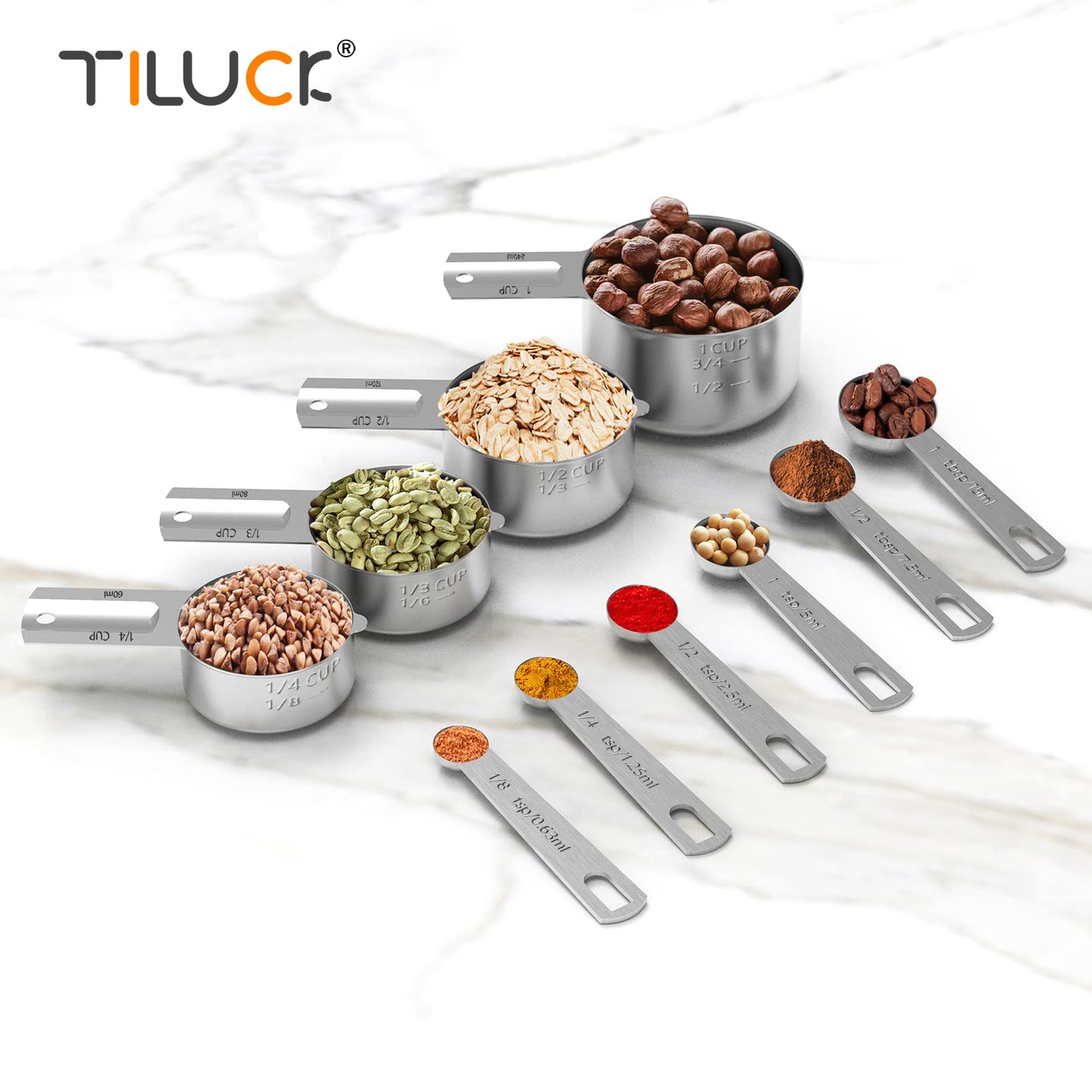 TILUCK Stainless Steel Measuring Cups & Spoons Set, Cups and Spoons,Kitchen Gadgets for Cooking & Baking (Medium)