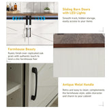 63" Farmhouse Dresser w/6 Drawers,60000-color Led Lights,Outlet, Large Chest of Drawers w/Sliding Barn Doors,Adjust Shelves,White Dresser TV Stand for 65/70in TV for Bedroom, Living Room chartustriable