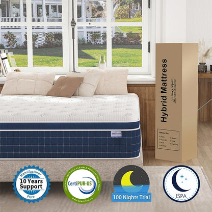 King Size Mattress, Upgrade Strengthen, 14 Inch Firm Hybrid King Mattress in a Box, Mattress King Size With Memory Foam and Independent Pocket Springs, Release Stress, Strong Edge Support