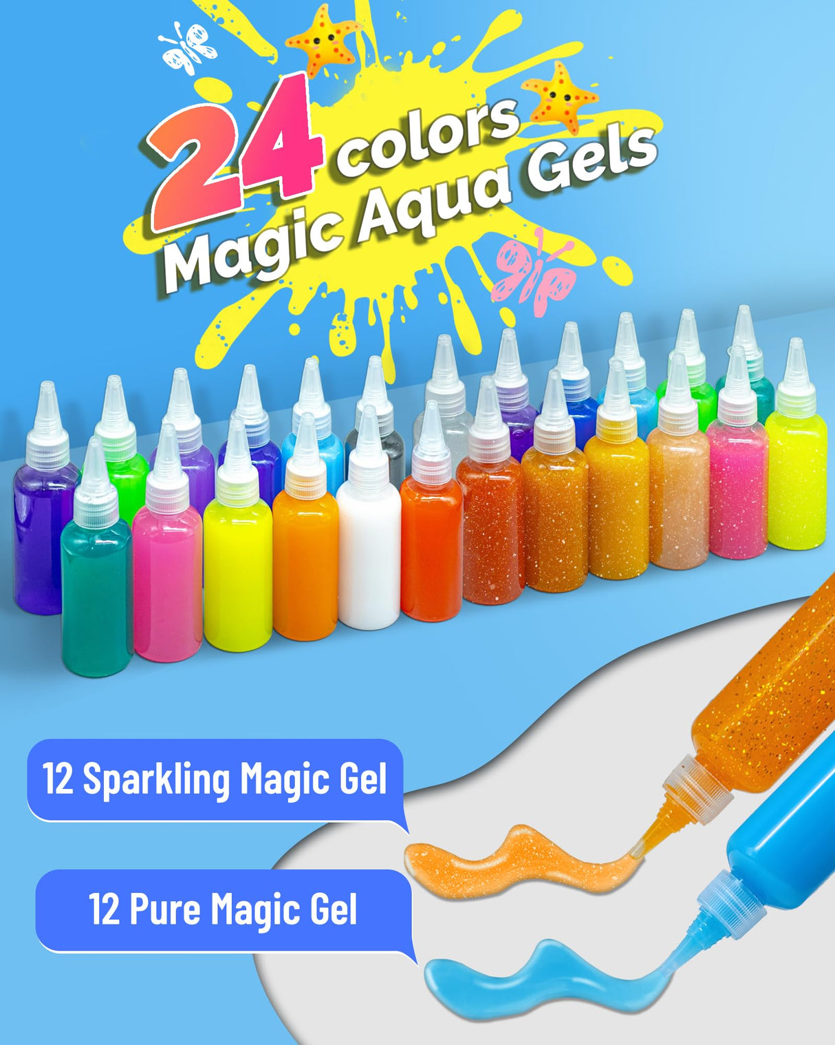 FADAWU 24 Colors Magic Water Elf Toy Kit - Aqua Fairy Water Gel Kits with 16 Molds, DIY Squishy Maker Set for Kids, Water Pets Squishies Toys, Party Favors Arts & Crafts Gift for Boys & Girls FADAWU