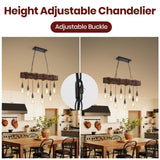 SEEBLEN 8-Lights Farmhouse Kitchen Island Pendant Light, Rustic Wood Chandeliers for Dining Room,Height Adjustable Island Light,Dining Room Bar Restaurant Cafe Pool Table. SEEBLEN