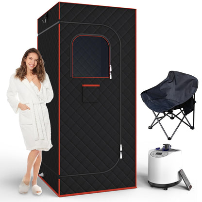 AgiiMan Portable Sauna Box, Portable Infrared Sauna for Home with 3L Steamer, Remote Control, Folding Chair and Mat, Full Size Personal Steam Sauna Tent for Wellness & Relaxation, Orange