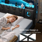 King Size Bed Frame,Platform Bed Frame King Size with 6 Storage Drawers & Headboard, King Bed with LED Lights&Charging Station,Sturdy Metal Slats,Noise-Free,No Box Spring Needed,Easy Assembly,PU Black Tagafi