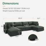 HONBAY Modular Sectional Couch with Storage Corduroy Sectional Sofa with Chaise U Shaped Sectional Couches for Living Room,Green HONBAY
