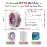 ZIRO 3D Printer Filament PLA, Fast Color Changing Filament(Matte), Color Change by Length PLA, Fit Most FDM 3D Printers, Matte Finish 1KG/ 2.2lbs Spool, Rainbow Blaze ZIRO