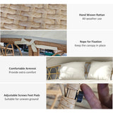 Outsunny Patio Furniture Set, Round Outdoor Daybed with Washable Couch Cushions, Hollow Wicker PE Rattan Sectional Sofa with Retractable Canopy for Pool, Lawn, Cream White Outsunny