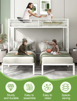 HKOLIE Twin Over Twin & Bunk Beds for 3, Triple Bunk Bed for 3 with Guardrails, Ladder & Upper-Bed Platform, for Children, Teens, Adults, No Box Spring Needed, White HKOLIE