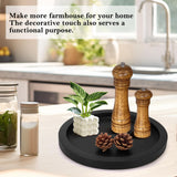 Round Decorative Tray for Coffee Dining Table Countertop Small Wooden Serving Trays Farmhouse Kitchen Home Living Room Decor and Bathroom Accessories Tray Black Rustic Wood Candle Centerpiece Tray Ayiaren