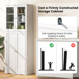 Giantex Pantry Organizers and Storage, 63.5” Tall Kitchen Cabinet, Food Buffet Cupboard with Glass Doors, Shelves with Baffle, Wooden Freestanding Sideboard for Dining Room Living Room (White) Giantex