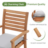 OC Orange-Casual 7 Piece Patio Dining Set, Outdoor Acacia Wood Furniture Set, Extendable Rectangular Table and 6 Stackable Chairs w/Removeable Fabric Cushion, FSC Certified, Light Grey Cushion OC Orange-Casual