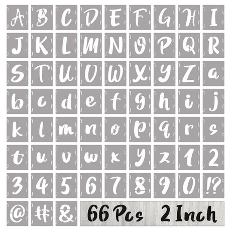 BAMIDELE 2 Inch Letter Stencils and Numbers, 66 Pcs Reusable Plastic Alphabet Symbol Interlocking Drawing Template Kit for Painting on Wood, Wall, Chalkboard, Fabric, Door Porch, Signage BAMIDELE