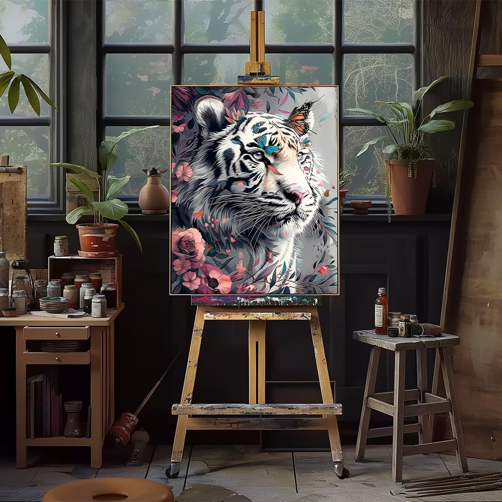 Natuyalo Paint by Numbers Kits for Adults, White Tiger Paint by Number for Adults Beginner, Animal Paint by Numbers on Canvas for Home Wall Decor 16x20 Inch Natuyalo