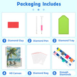 RICUVED Beach Diamond Art Kits for Adults, 5D Sea Diamond Painting Summer Kits for Beginners, Full Drill Diamond Art Coconut Tree Diamond Gem Arts Craft for Home Wall Decor 12x16Inch RICUVED