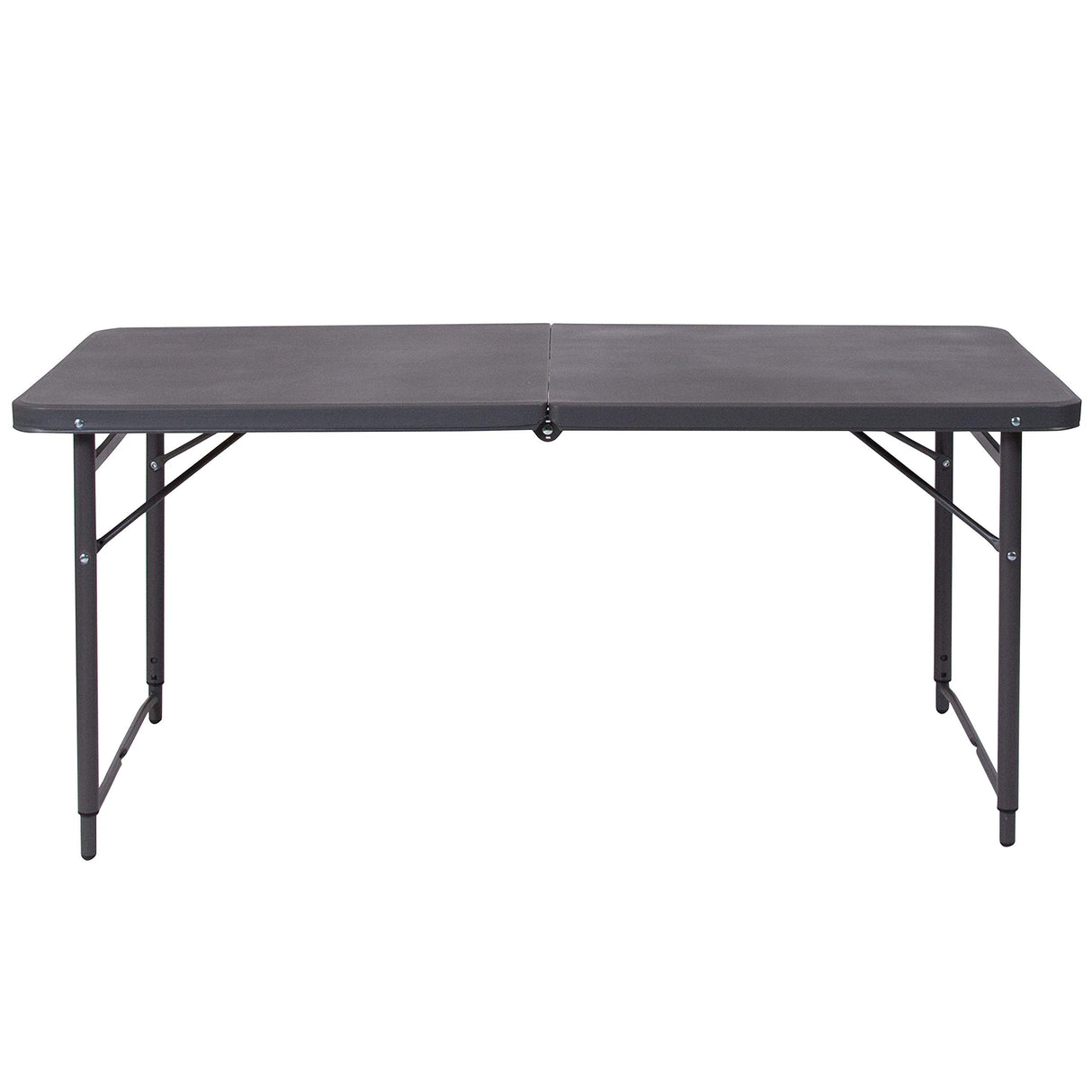 Flash Furniture Mills 4-Foot Height Adjustable Bi-Fold Dark Gray Plastic Folding Table with Carrying Handle Flash Furniture
