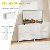 NEWBULIG Dresser for Bedroom with 7 Storage Drawers, Fabric Chest of Drawers with Metal Frame, Living Room Storage Organizers Units for Clothes, TV Stand and Hallway, White NEWBULIG