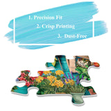 Flower Plant Gardening Puzzle 1000 Piece for Adults, Spring Nature Garden Jigsaw Puzzle, Cat Colorful Cabin Puzzles BBOLDIN