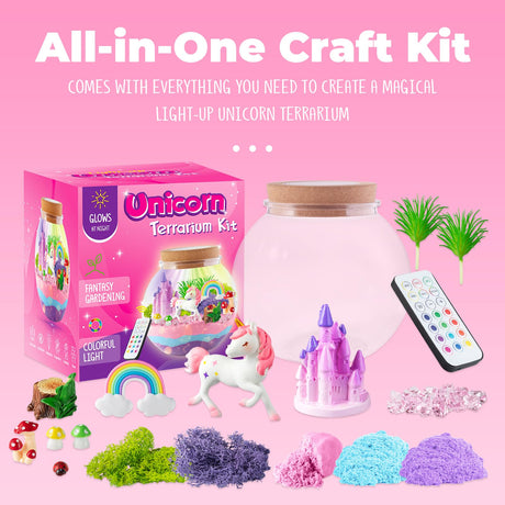 JOYEEMAX Unicorn Light-Up Terrarium Kit for Kids - LED Night Light Birthday Gift for Girls Ages 4 5 6 7 8-12 Year Old - Unicorn Toys for Girls - DIY Arts and Crafts Kit for Kids - Best Girls Presents JOYEEMAX