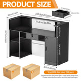 PAKASEPT Modern Reception Desk with LED Lights, 63 Inches Front Counter Table with Lockable Drawer & Shelves, Checkout Counter for Reception Room, Lobby, Beauty Salon (Black) (Black) PAKASEPT