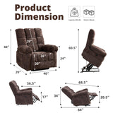 Rhevoy Oversized Power Lift Recliner Chair with Massage and Heat for Elderly, 26" Extra Wide Lift Chair for Big and Tall, Chenille Electric Lift Recliner with Overstuffed Backrest, USB Port, Coffee Rhevoy