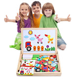 Wooden Toy Magnetic Board Puzzle Games , Double Side Jigsaw &Drawing Sketchpad Writing Dry Erase Board Chalkboard Educational Toys for Kids Angelo home