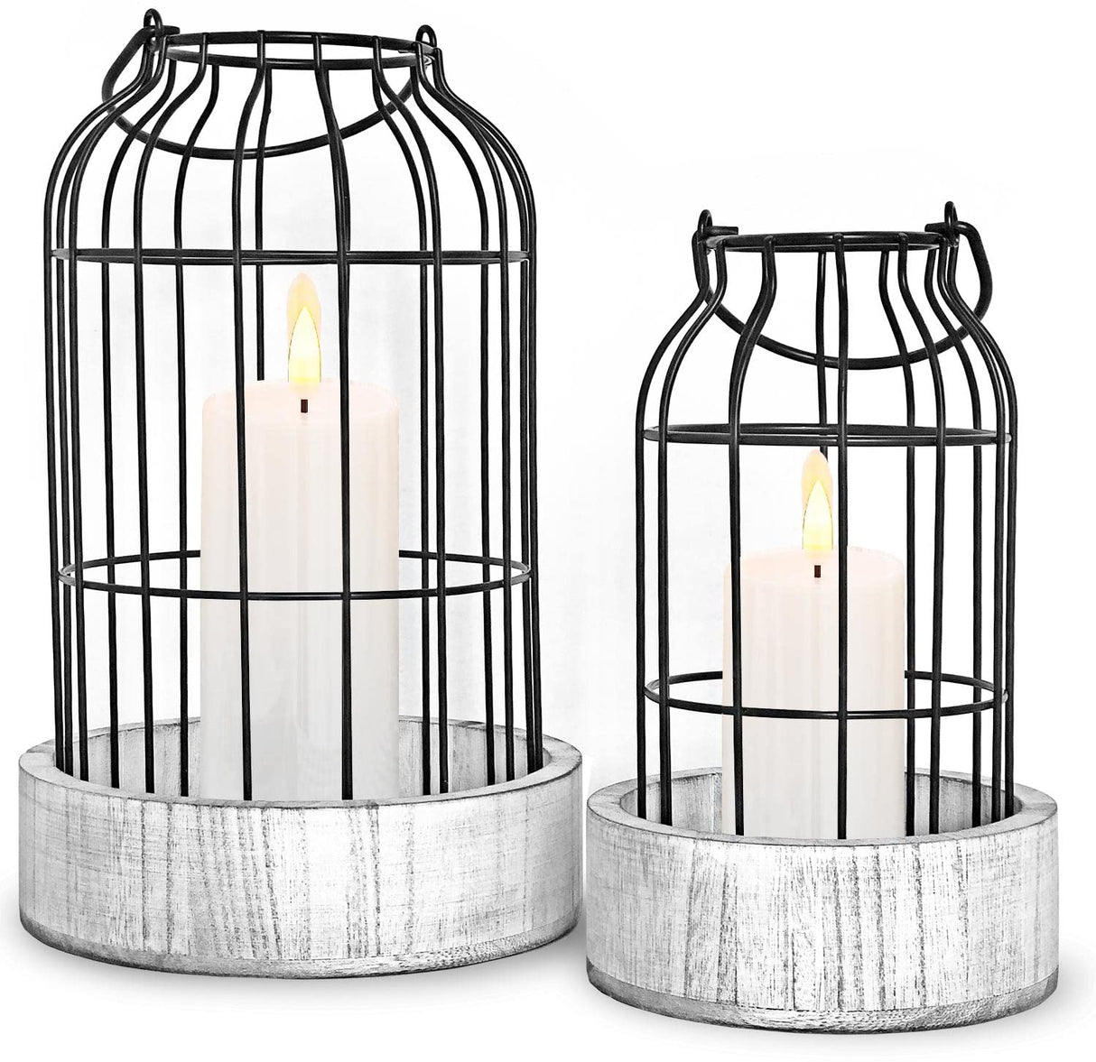 Livelab Modern Farmhouse Lantern Decor, [Refined] Rustic Home Decor Lanterns, Wire Metal Cloche Decorative Candle Holder for Living Room, Fireplace Mantle, Bathroom Countertop, Valentine's Day Decor Livelab