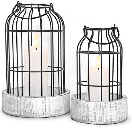 Livelab Modern Farmhouse Lantern Decor, [Refined] Rustic Home Decor Lanterns, Wire Metal Cloche Decorative Candle Holder for Living Room, Fireplace Mantle, Bathroom Countertop, Valentine's Day Decor Livelab