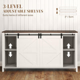 HOMCOM 60" Farmhouse Sideboard Buffet Cabinet with Storage, Kitchen Cabinet with 2 Sliding Barn Doors, 4 Deep Drawers and 2 Adjustable Shelves, Coffee Bar Cabinet, Distressed Cream White HOMCOM