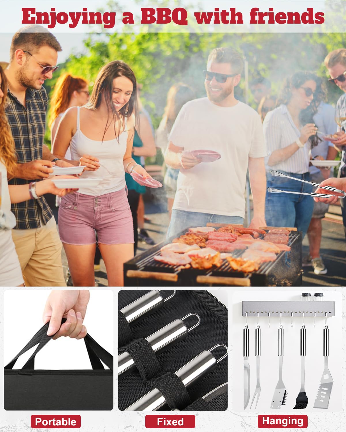 28PCS Stainless Steel BBQ Grill Accessories Set, Grilling Gifts for Men Birthday Father's Day, Portable Multifunction Grilling Utensils Tools Kit with Storage Bag for Outdoor Grill Camping BBQ Party