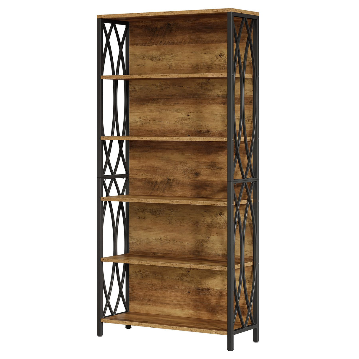 Tribesigns 70.87" Tall Bookshelf, 6-Tier Industrial Bookcase with Geometric Metal Frame & Open Storage Shelves, Freestanding Display Shelf for Home Office, Living Room, Rustic Brown Tribesigns