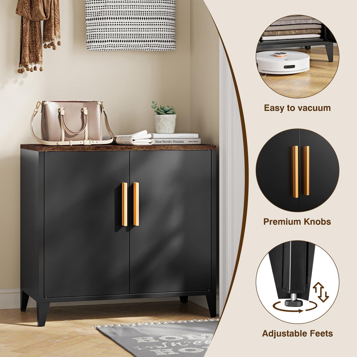 Letaya Storage Cabinet with 2 Doors,Metal Small Buffet Sideboard Cabinet for Entryway, Kitchen, White (Black) Letaya