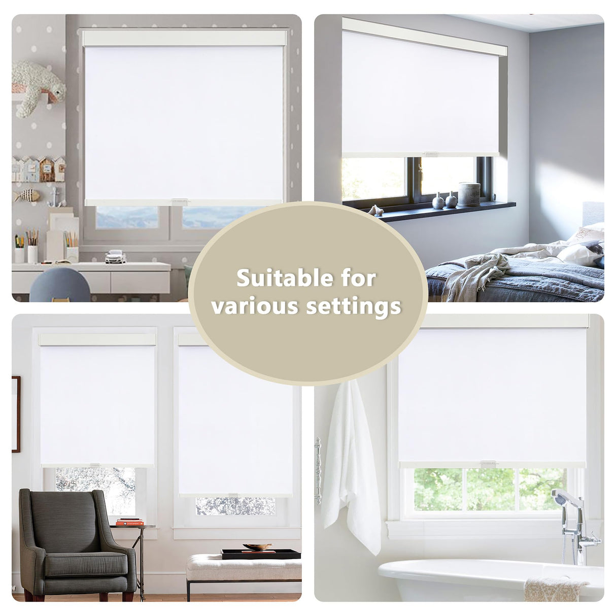SUNOFF Cordless Blackout Roller Shades Blinds for Windows Free-Stop,Pull Down Room Darkening with Valance,Thermal Insulated Woven Fabric Window Door Blinds for Home,Office,White 34" W x 72" L sunoff