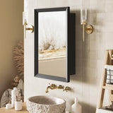 AGDULL Retro-Style Medicine Cabinet with 17’’x27’’ Solid Wood Mirror Frame, Bathroom Recessed Wall Cabinet, Living Room Wood Storage Cabinet, Black AGDULL