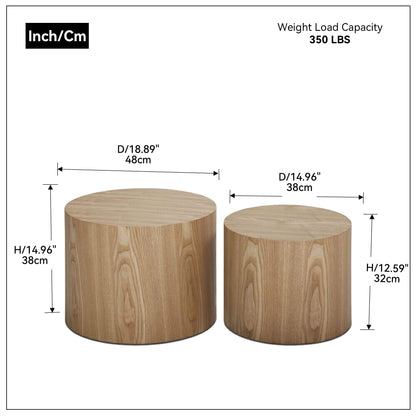 kevinplus Wood Side Table Round Small Coffee Tables Nesting End Table Set of 2 for Living Room Bedroom Office, No Assembling (Oak/Walnut - Round) - WoodArtSupply