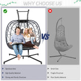 BLUEXYARD Extra Large Double Hanging Egg Chair with Stand, 2 Person Outdoor Indoor Swing Chair, 700 Lbs Heavy‑Duty Wicker Hammock Loveseat with Cushion for Patio Balcony Backyard, Dark Gray BULEXYARD