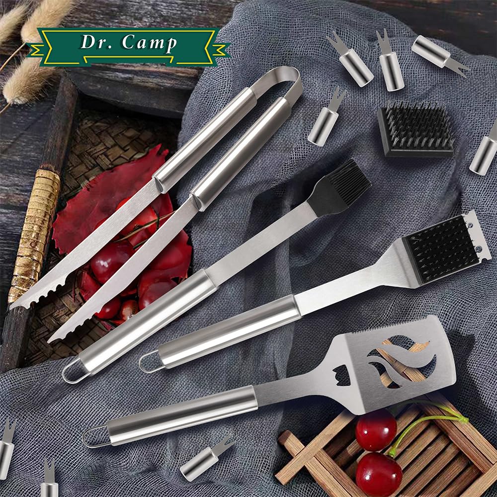 Dr. Camp 13 PCS Grilling Accessories, Grill Set, Grilling Set, Barbecure Utensils, Stainless Steel Dr.Camp