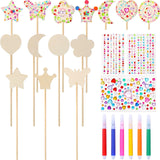 Yexiya 30 Pieces Princess Fairy Wand Kit - Make Your Own Wand with 21 Wooden Pieces,6 Watercolor Brushes,3 Gem Stickers Unfinished DIY Art Craft Kit for Party Supplies Yexiya