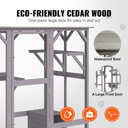 VEVOR Cat Cage Condo Catio Outdoor/Indoor Cat Enclosure, Wooden Cat House with 5 Platforms, 7-Tier Pet Playpen with 2 Resting Box, Cat Crate Cat Kennel with Waterproof Roof, 71.2"L x 34.6"W x 66.5"H