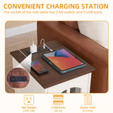 RWYHG Farmhouse End Table Set of 2 with Charging Station, 18'' Narrow Side Table and 24" Large Sofa Side Table with Glass Barn Door Storage, Wood Night Stand Bedside Table for Living Room,Bedroom RWYHG