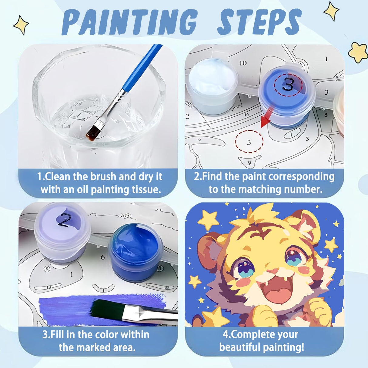 XTCIXAL Paint by Numbers Kit for Kids with Frame, Tiger Paint by Number Kids Age 5-8-12, Paint by Number with Frame for Gifts and Home Decor 8X8 Inch XTCIXAL